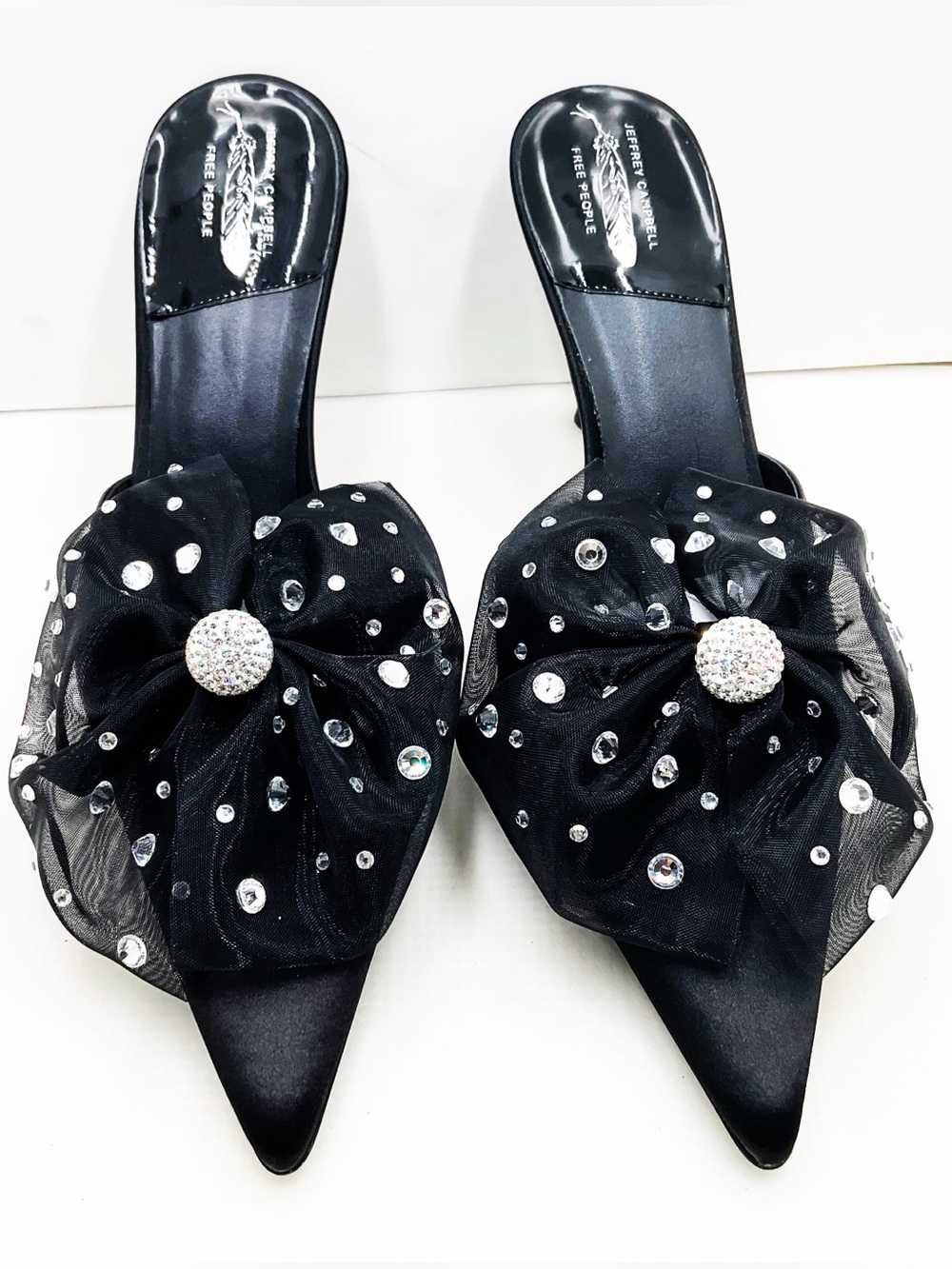 🆕{Jeffrey Campbell} Party Crasher Bow Pointed-Toe Crystal Mules - Picture 6 of 16